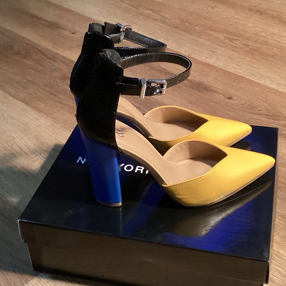 New York & Company Yellow, Black, and Blue Heels